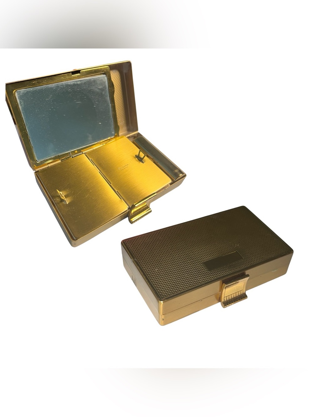Vintage 1950s Elgin American Carryall gold brass tone minaudière compact case
